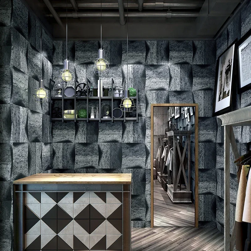 Imitation marble wallpaper 3D three-dimensional stone pattern nostalgic antique personalized bar industrial style background