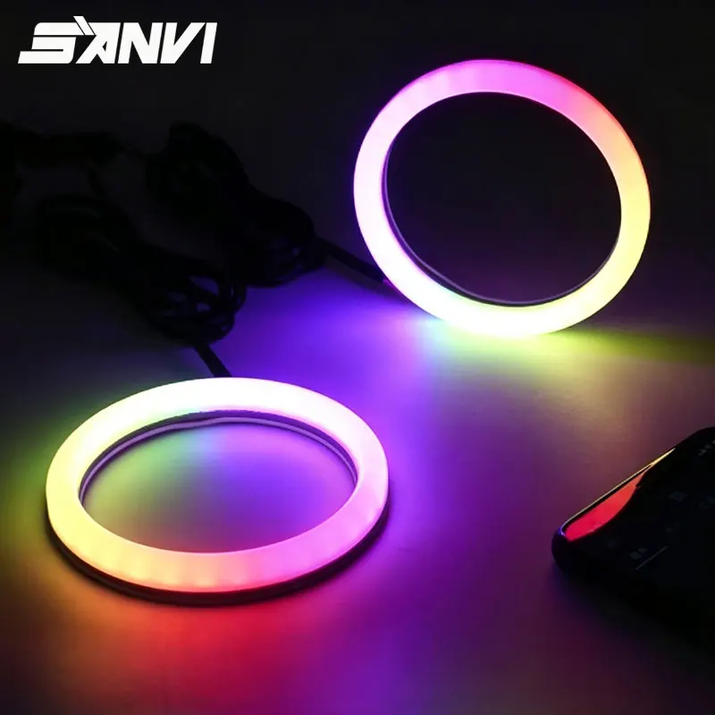 SANVI 2PCS Round WRGB Cotton Angel Eyes DRL Halo Signal Light Yellow Turning Light 70MM 80MM 90MM 100MM 115MM 120MM 125MM 160MM