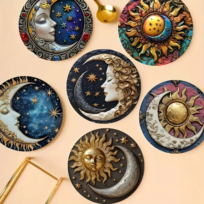 2D Nordic Style Wood Cup Mat Sun Goddess Star Symbol Creative Desktop Protection Restaurants Bars Coffee Shops Tea Houses Decor