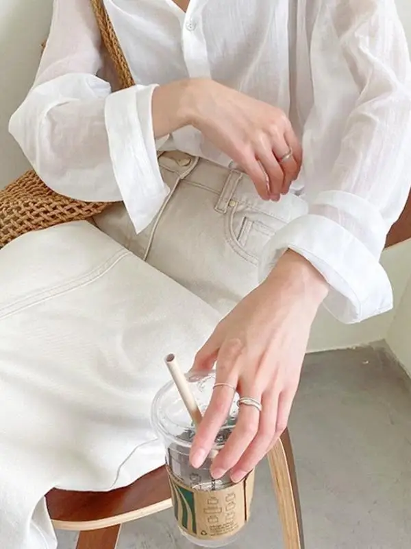 Milk White Denim Mid-Length High-Waist Women's Skirt Spring Autumn New Sle A-Line Split Ba Slimming Effect