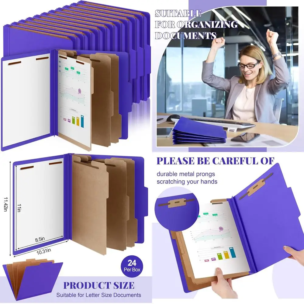 

Purple 24-Pocket Letter Size Expanding File Folders with Dividers for Teachers, Clergy, Office, Church, and Christmas Donations