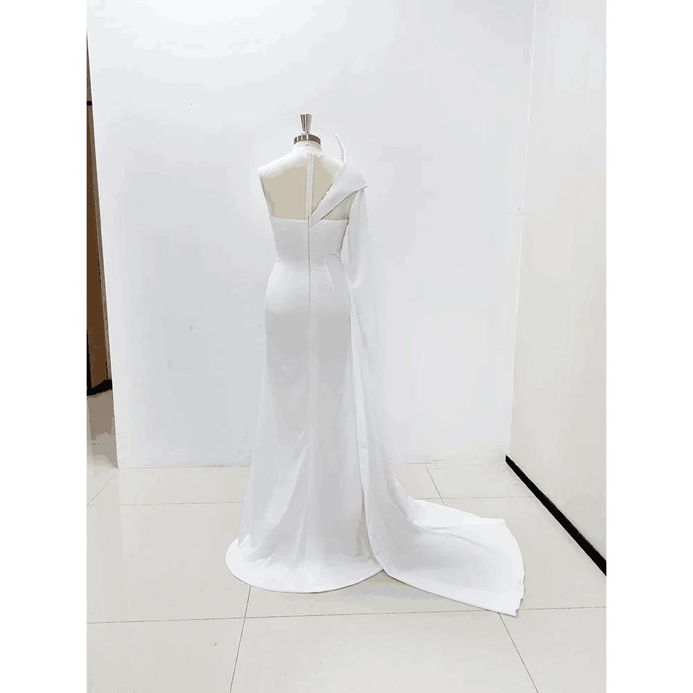 White Elegant One Shoulder Sleeves Evening Dress New Unique Design Women\'s Formal Occasion Gowns robes de soirée