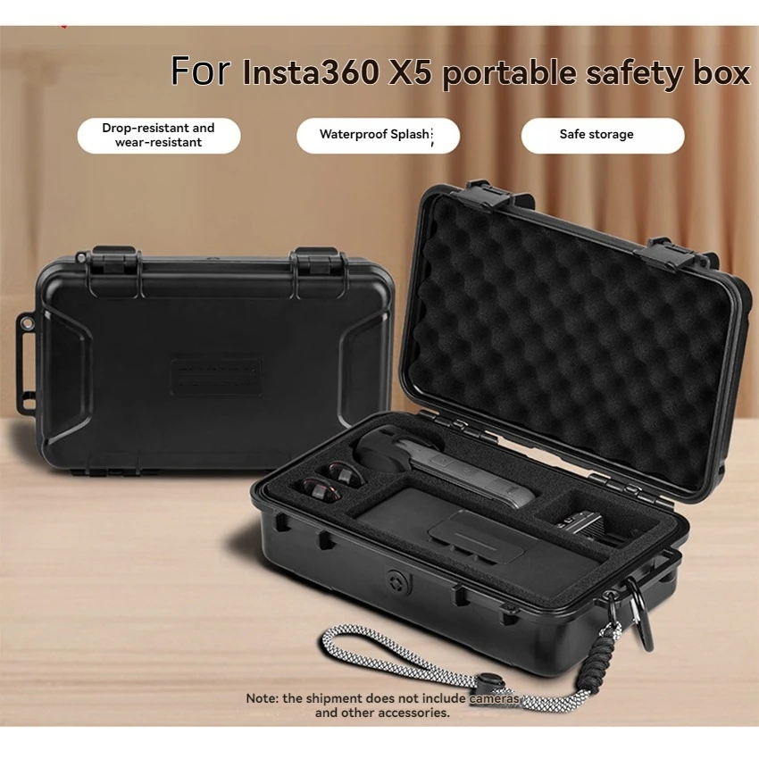 Hartschalen-Aufbewahrungsbox, Schwammfutter, Sicherheitsbox, Sportkamera-Tragetasche mit gewebtem Seil, Karabiner für INSTA360 X5 Zubehör