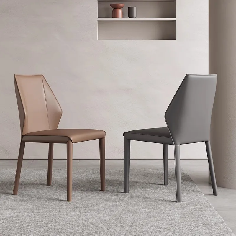 Italian minimalist dining chair, home saddle leather dining table chair, high-end dining back stool, hotel restaurant leather ch
