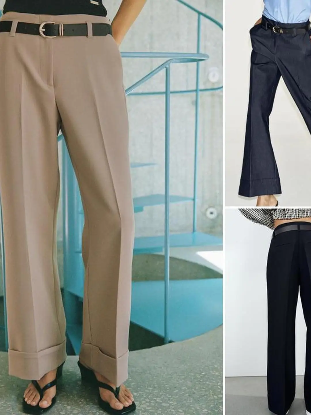 Casual Belted Straight Leg Pants Autumn Fashion Wind Commute Simple Personality Cuffed Leggings Ladies High Waist Polyester F...