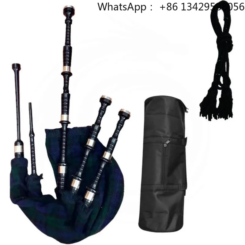 Scottish Highland mahogany bagpipes, used in marching bands and ceremonies, handmade wooden
