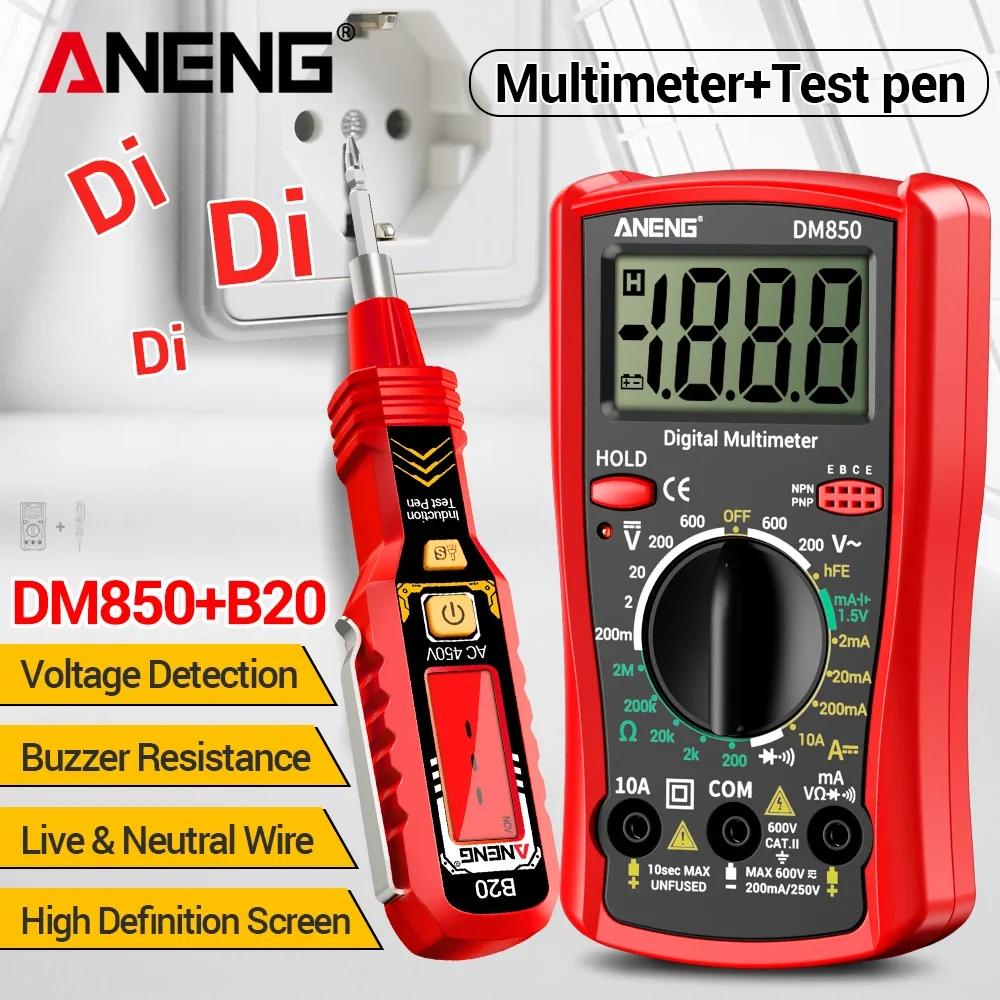 ANENG DM850 Digital Multimeter Free Gift B20 Voltage Test PenAC DC Voltage Current Resistance Capacitance Continuity Tester   El