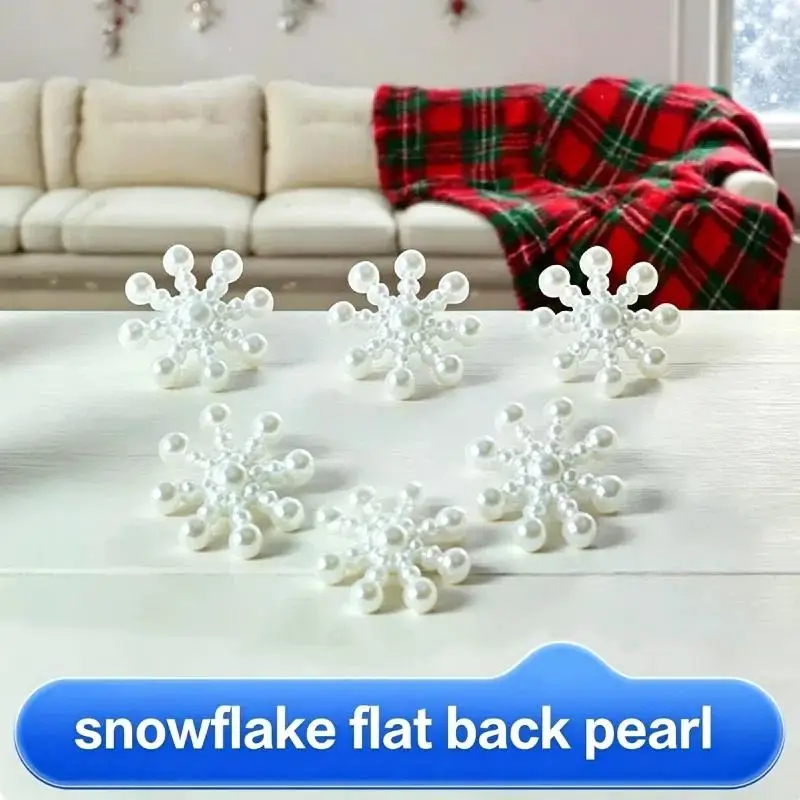 100Pcs 14.5MM White Pearl Resin Snowflake Charms for DIY Phone Case Christmas Gift Tag Decor Craft Supplies