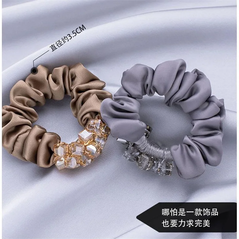 Elegante Kristall Floral Stoff Scrunchies Frauen Mädchen Elastische Haar Gummi Bands Zubehör Krawatte Haar Ring Seil Headwear Kopfschmuck