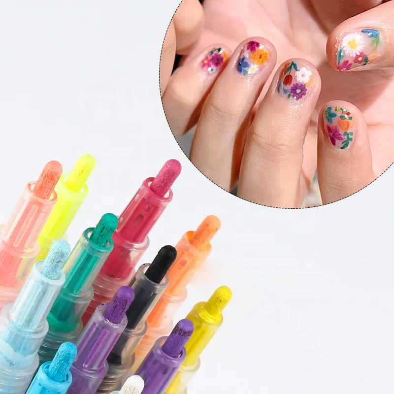 Watercolor 12 Bright Colors Gel Nail Polish Nail Art Doodle Painting Pen Nail Art Drawing Line Pen Graffiti Acrylic Pen Marker