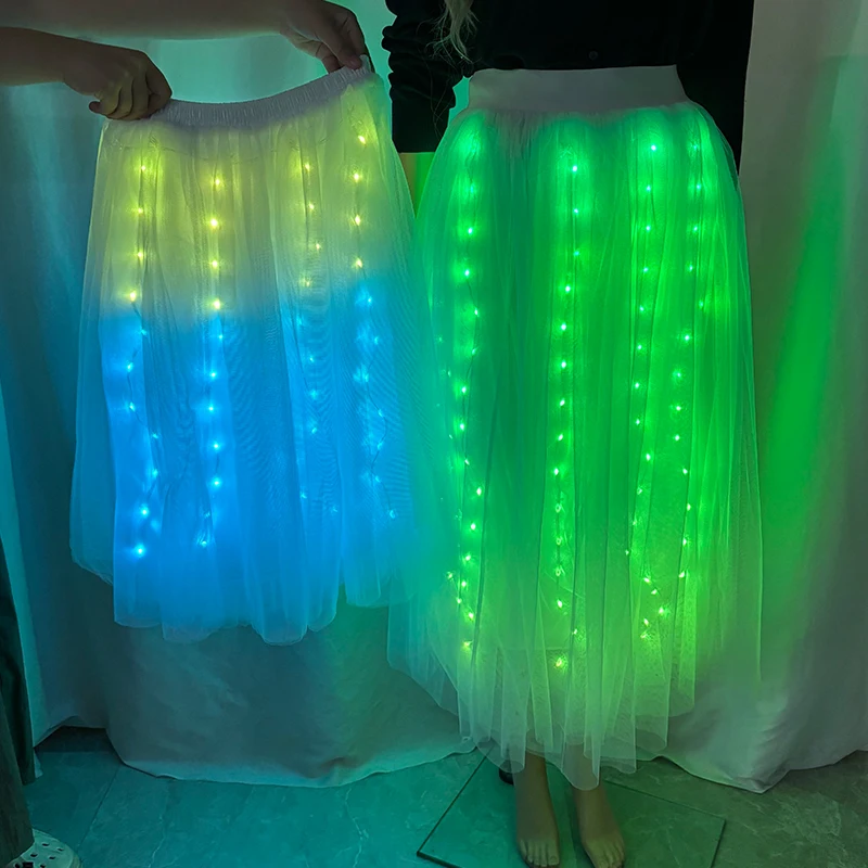 Falda brillante LED para niña y mujer, falda LED de hadas con carga USB, accesorios para disfraz de danza del vientre, regalo novedoso