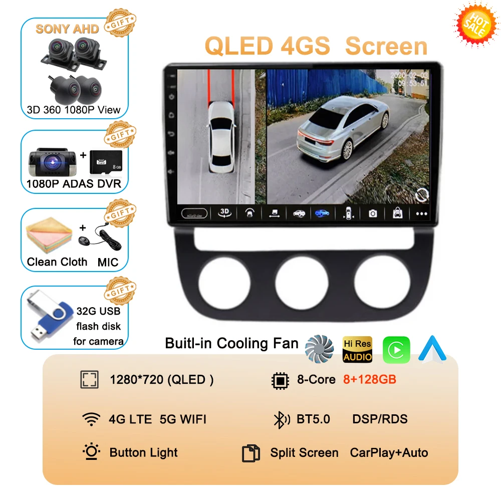 Android 16 Carplay Auto voor Volkswagen Jetta 5 2005 2006 2007 2008 2009 2010 autoradio GPS multimediaspeler 4G head unit stereo