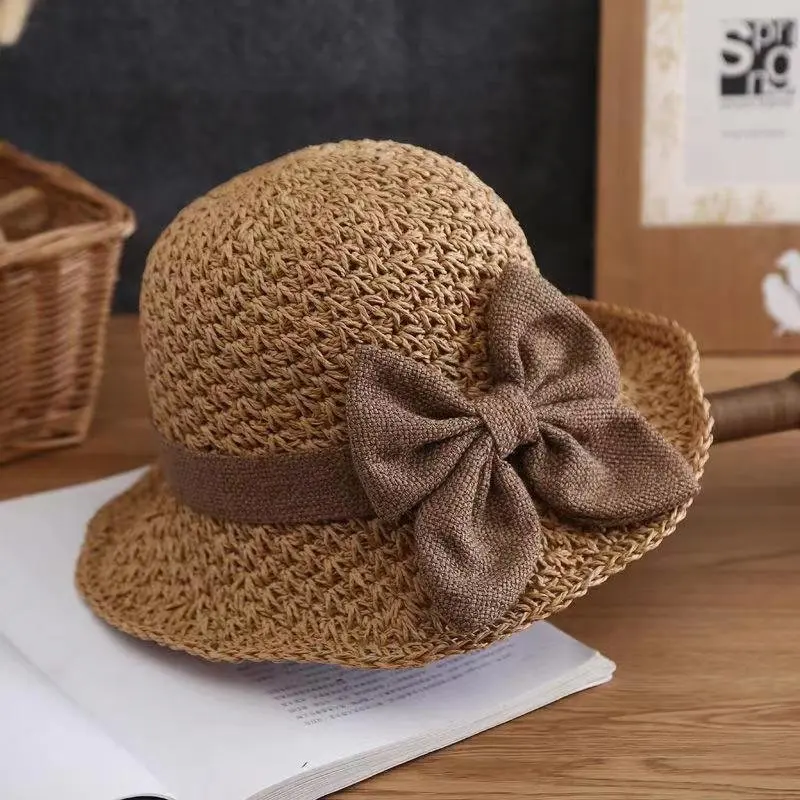 Hat Female Summer Little Fresh Sun Hat Straw Hat Small Brim Bucket Hat Minimalist Bowknot Japanese Style All-Matching Sun Hat