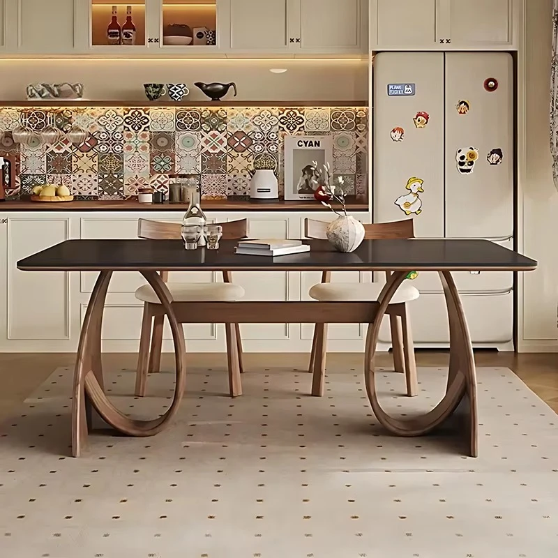 km-Vintage Sintered Stone Dining Table Antique Style Home Small Family Full Support Base Plate Rectangular Dining Table TJ-2509%