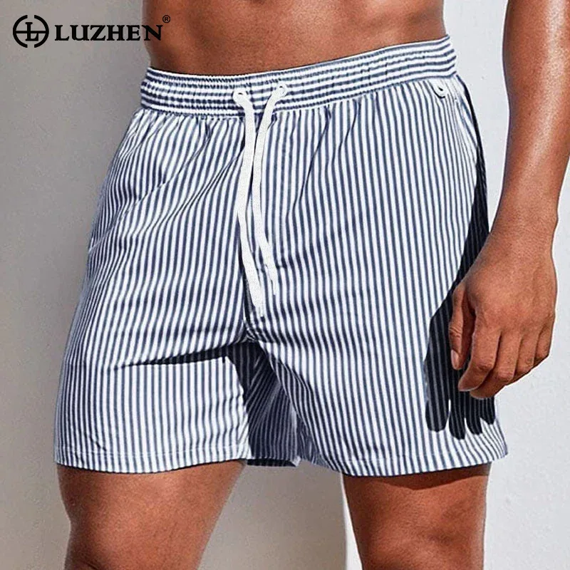 

LUZHEN летние полосатые шорты с эластичной резинкой на талии, мужские летние пляжные повседневные брюки 2021, модные простые прямые JY2867