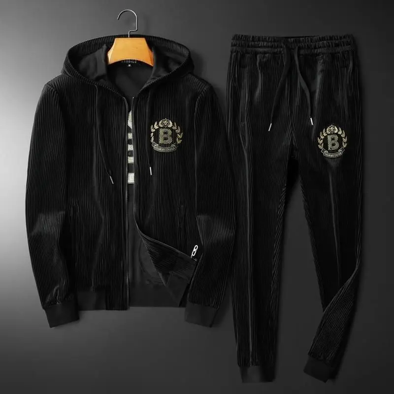 Men\'s Trend Gold Velvet Fashion Suit Hooded Thickened Casual Autumn and Winter New Plus Size Sportswear Two-Piece Set