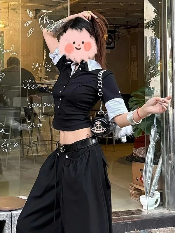 

Американская футболка Sle Fake из двух предметов Ne, женская летняя новая мода для похудения, цветной топ Blo ort Sve Design