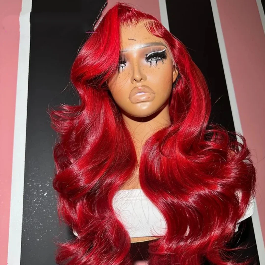 

HD 13x4 Красные волнистые парики из натуральных волос для чернокожих женщин, 30 дюймов, с кружевной передней частью, бордовые 99J, цветные парики из натуральных волос с кружевной передней частью