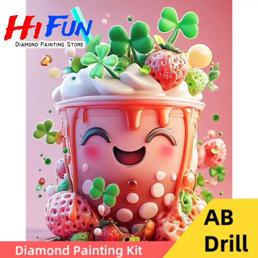 

Boba Drinks Art Bubble Tea Posters 5d Diy AB Diamond Mosaic Painting Happy St. Patrick’s Day Embroidery Cross Stitch Room Decor