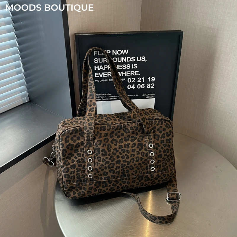 MOODS Leopard Pattern Canvas Fabric Shoulder Crossbody Bags For Women Large Capacity Shopper Totes 2026 Latest Commuter Handbags