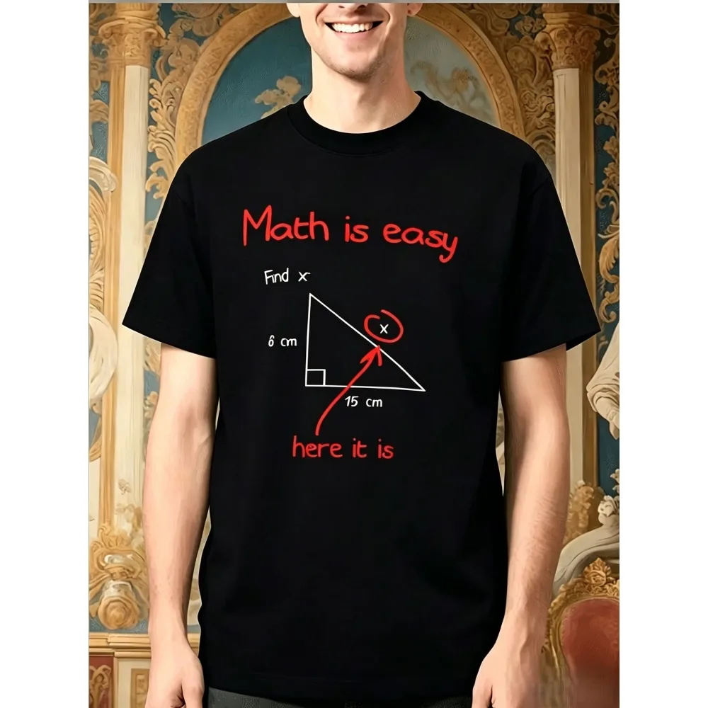 Men Cotton Tee Funny Math Find X Graphic Short Sleeve Crew Neck Casual Street T Shirt For Teacher Student Fans Summer Daily Tops