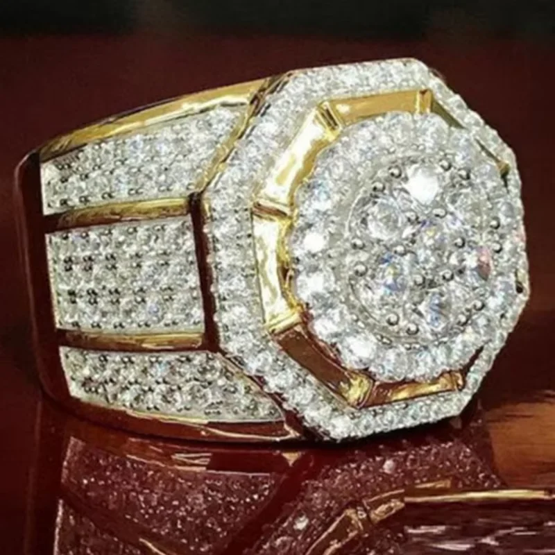 Wholesale Fashion Men\'s Triple Layer Zircon Irregular Ring Large Center Zirconia Crystal Male Ring for Men Jewelry Accessories