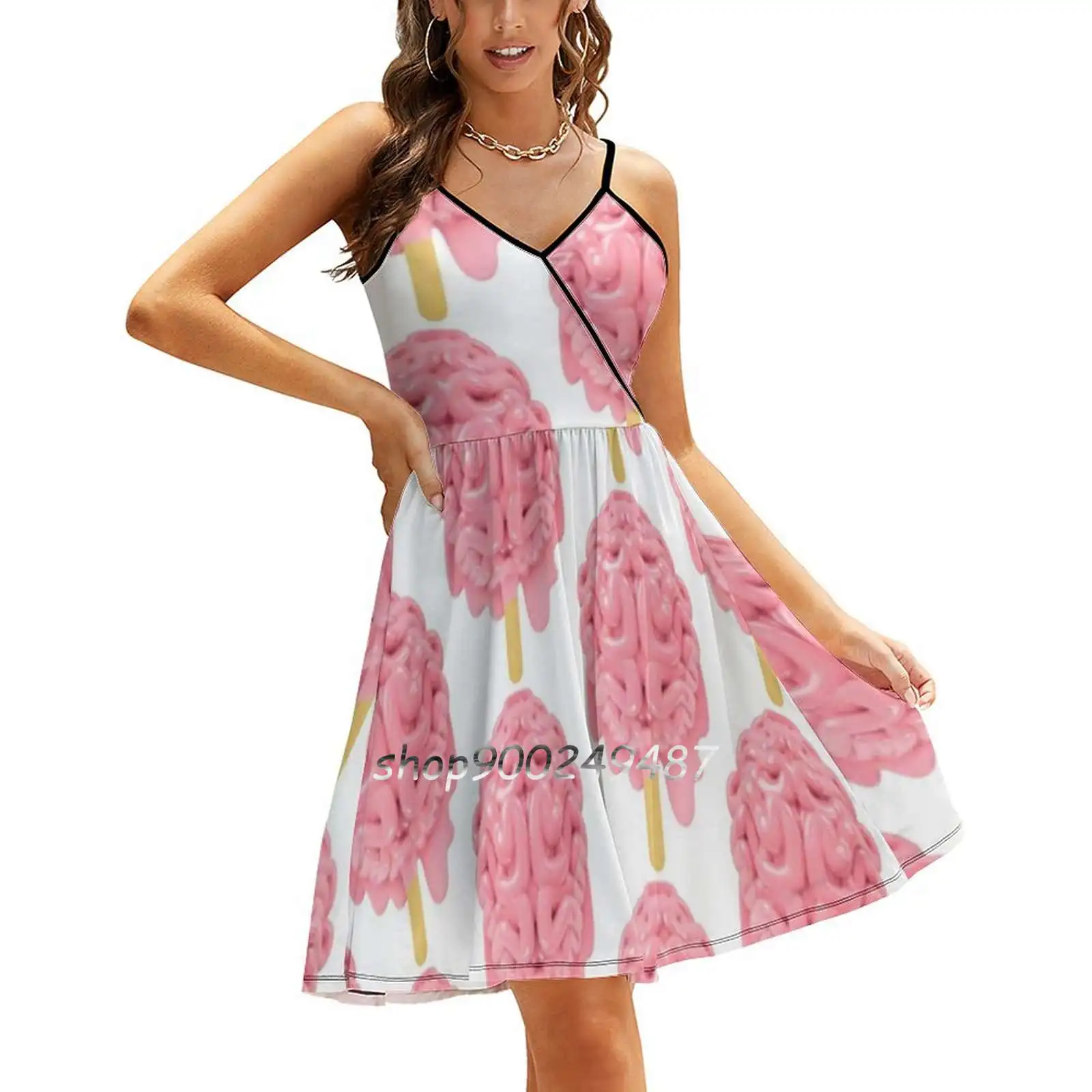 Popsicle Brain Melting Sweet Summer Casual Sling Dresses Korean Women Sexy Sundress Brain Idea Mind Imagination Human Brain