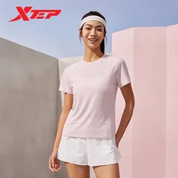 Xtep Short Sleeve Knitted Shirt For Women 2024 Summer Breathable Women's T-shirt Training Versatile Outdoor Tops 876228010051