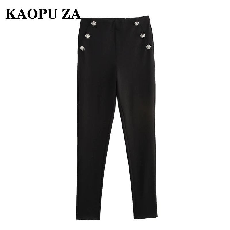 KAOPU ZA 2024 Autumn New Lady Chic Button Bottoms Long Pants Sophisticated Woman's Black Regular Fit Pockets Thick