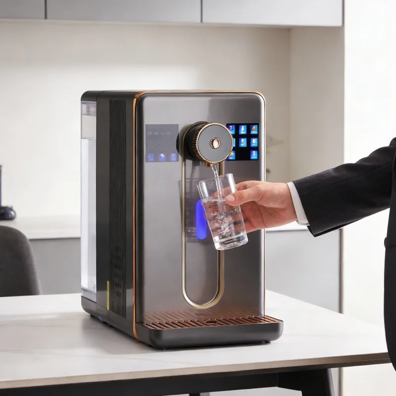 hydrogen desktop reverse osmosis water purifier  water dispenser with ice maker compressor and four-stage filtration
