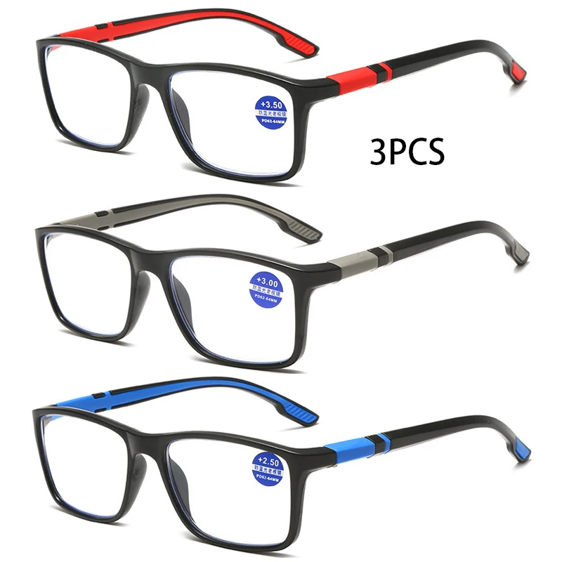 3PCS Sport Anti-blau Licht Brillen Lesebrille Männer Frauen Schwarz Rot TR90 Rahmen Presbyopie Brillen + 100 bis + 400 Gläser