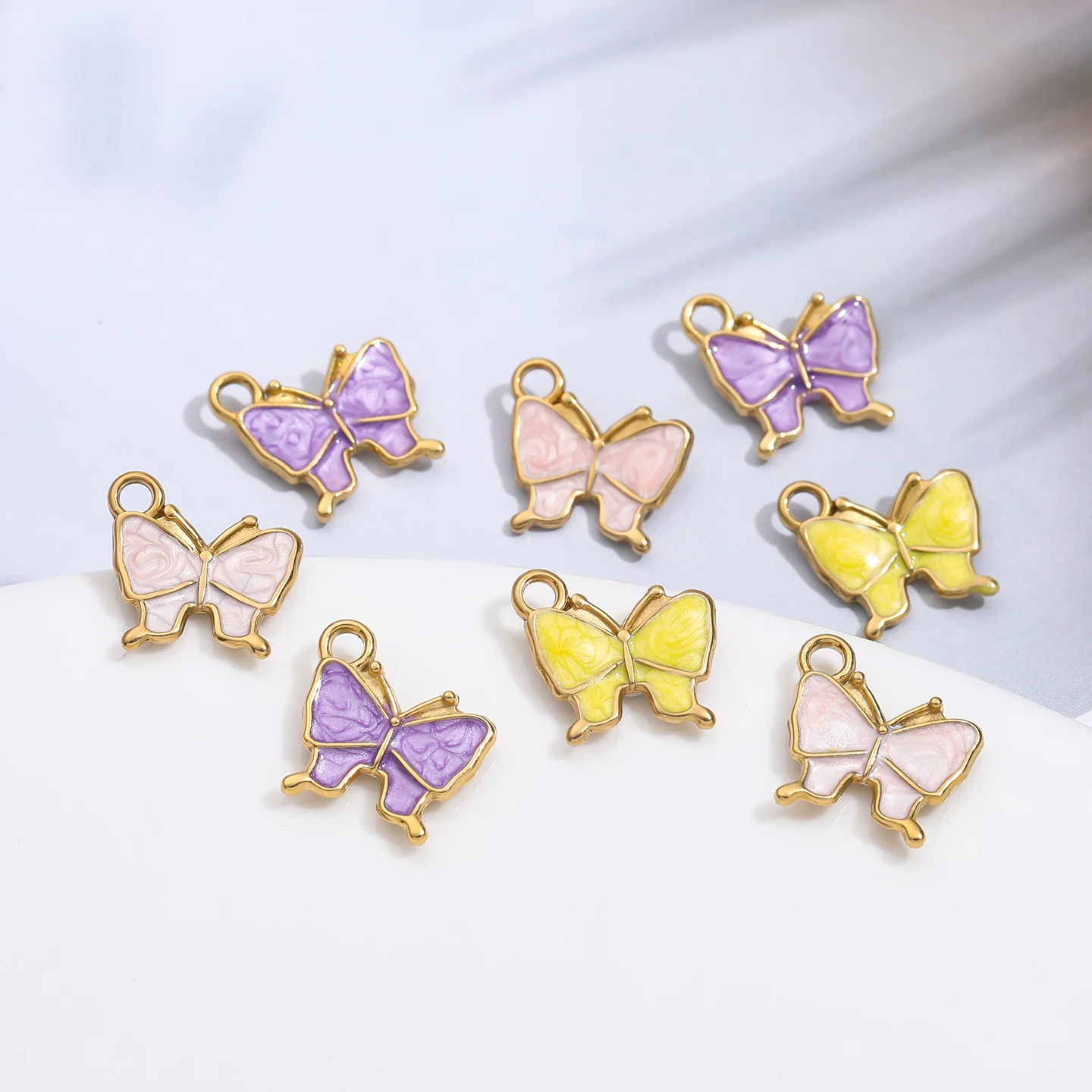 5Pcs  13.5*14mm 304 Stainless Steel Butterfly Shape Charms Pendants for DIY Bracelet Necklace Jewelry Making Accessories