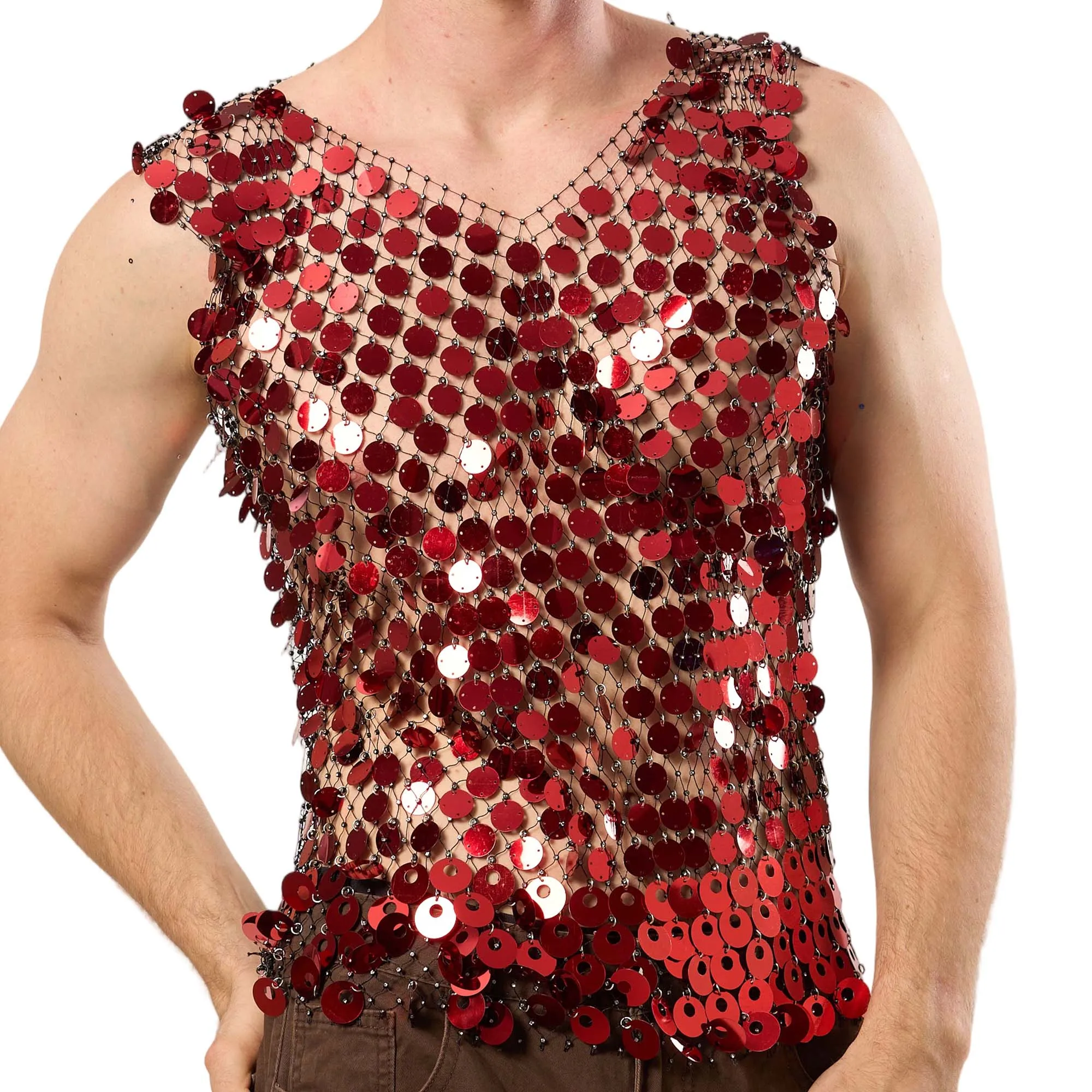 Men's Shiny Sequins Vest Sleeveless Slim Fit Summer Tank Tops for Nightclub Disco Show, See Through Festival Party Sexy Costumes