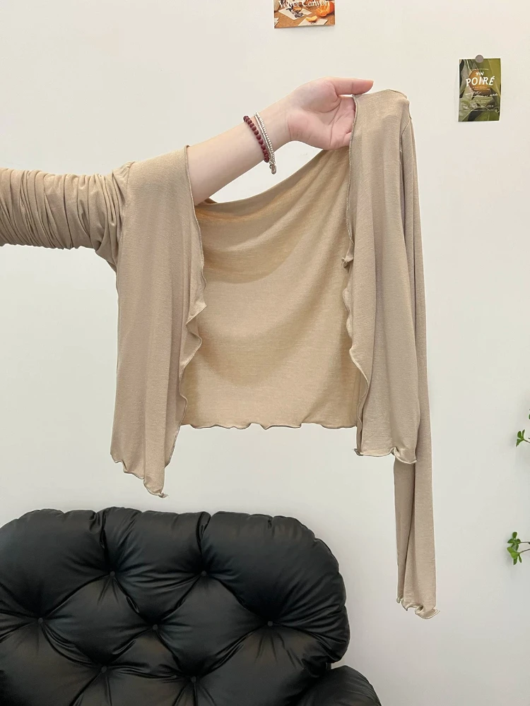 Classic Thin Pure Color Open Cardigan Women's Early Autumn Casual Slimming Outerwear Top Stylish Straight Tube Shape