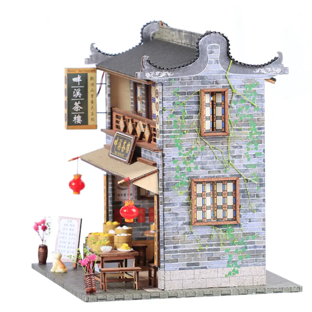 

1Pcs Chinese Style House DIY Assembling Handmade Desktop Decoration Unique Adornment Gift Home Garden Bar Ornament