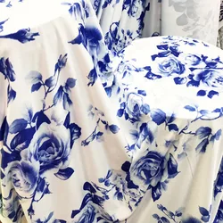 Swimsuit Blue Printed Milk Silk Fabric with Four Sides Elastic Fabric Dress Yoga Pants Clothing Dance Training Clothes