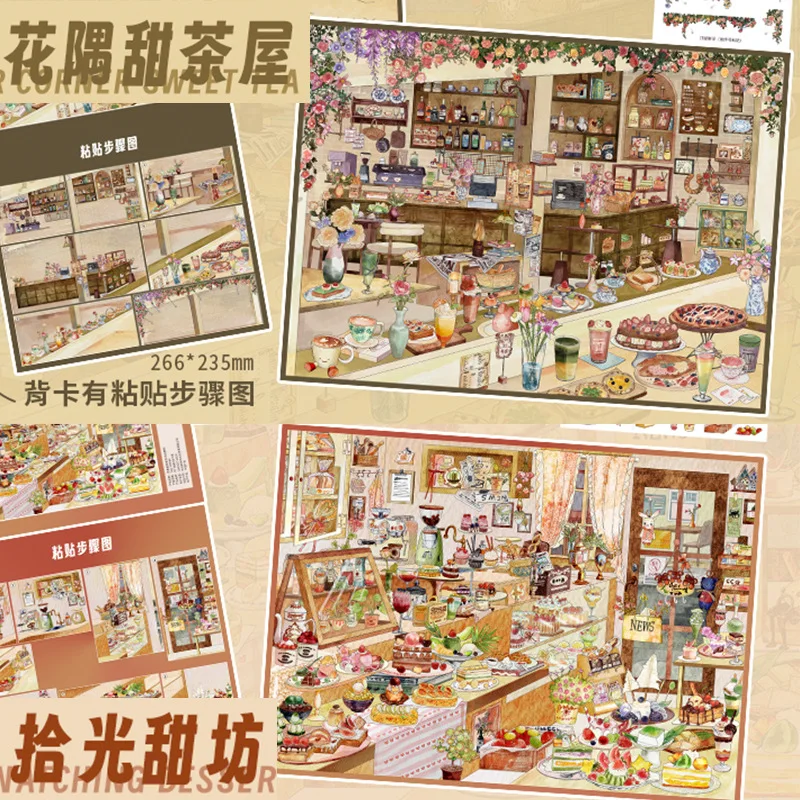 Market Scene Stickers, Lively Vegetable & Dessert Bazaar Decals, Ideal for Journal Decor, Scrapbooking and Handmade Collage Craf