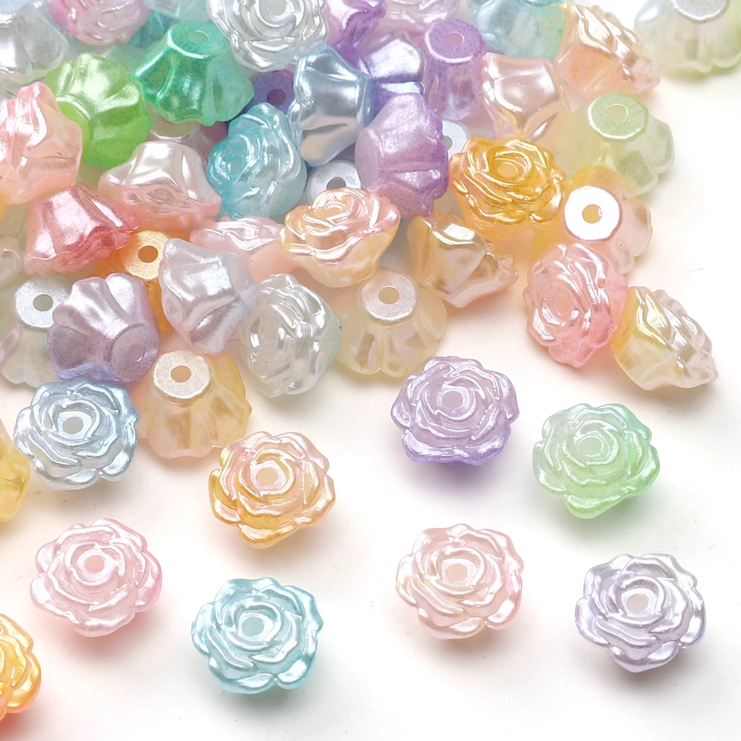 100Pcs 8mm Colorful Flower Shape ABS Faux Pearl Spacer Beads Jewelry Making Supplies for DIY Bracelets Necklaces Earrings