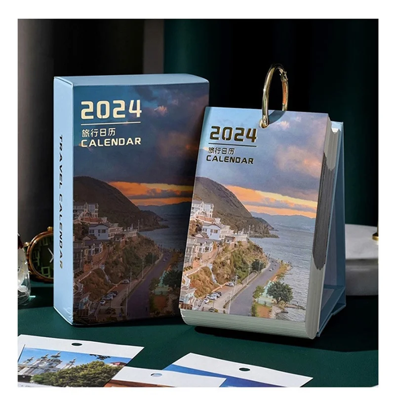 

A08I 1 PCS 2024 Travel Calendar Creative World Beauty Calendar Ins Desktop Display Gifts Custom Desk Calendar