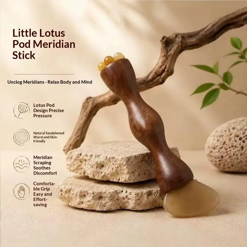 1 Stück Augenentspannung Meridian-Akupunkturpunkt-Massage Lotus-Samenhülse Messingperlen Rosenholz Gesichts-Gua-Sha Schönheitswerkzeug – Detail 1