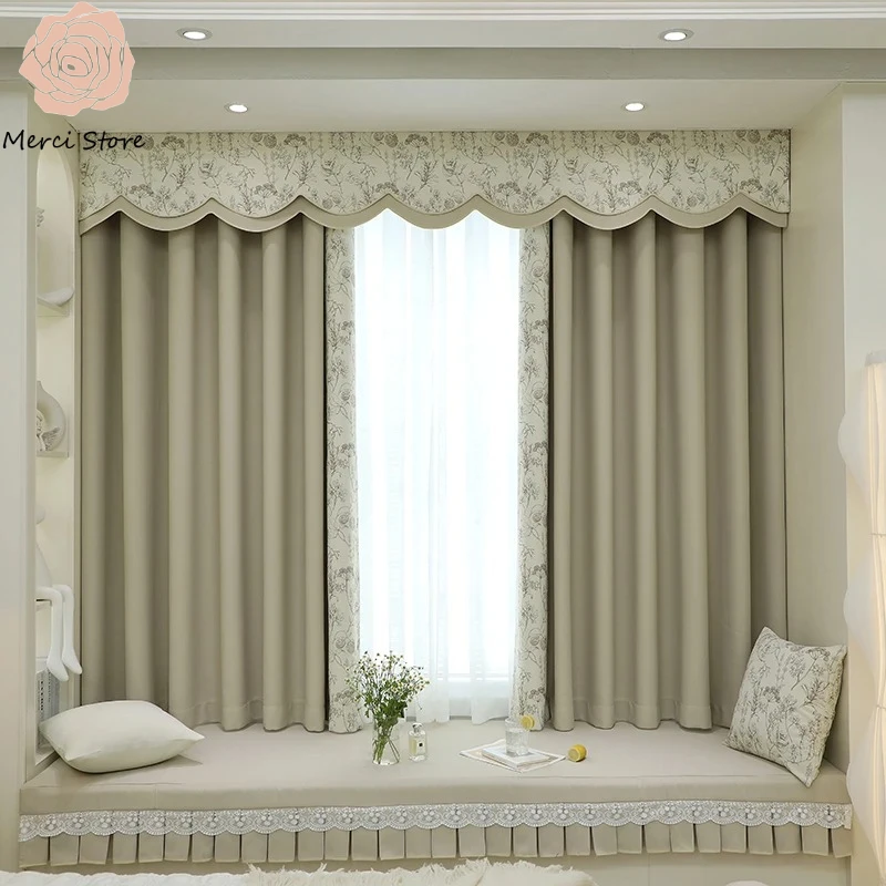

Modern Simple French Retro Curtains Tulle for Living Room Bedroom Blackout Light Filtering Milk Tea Color High Textured Drapes