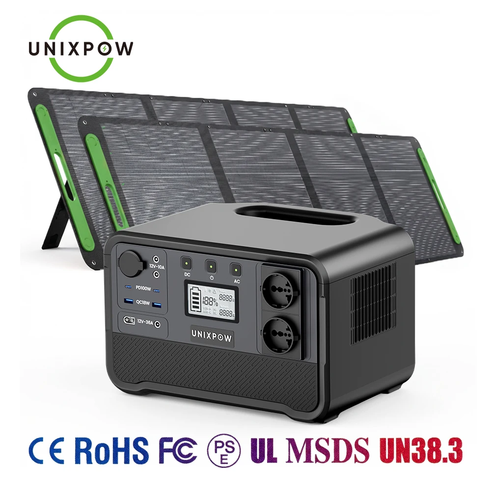 110V 230V LiFePO4 Battery 700W/1000W/1200W Solar Generator, Full Charge in 2 Hour for Home Backup Portable Power Station