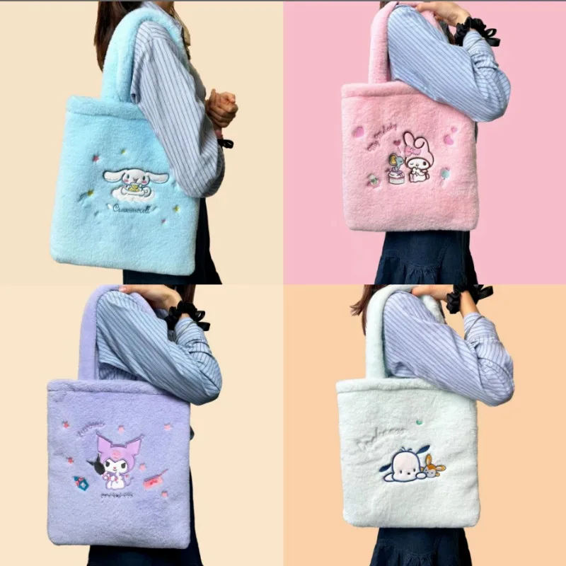 

Sanrio Autumn and Winter Large Capacity Handbag for Women Cute Cinnamoroll Hello Kitty My Melody Plush Shoulder Bag Storage Bag