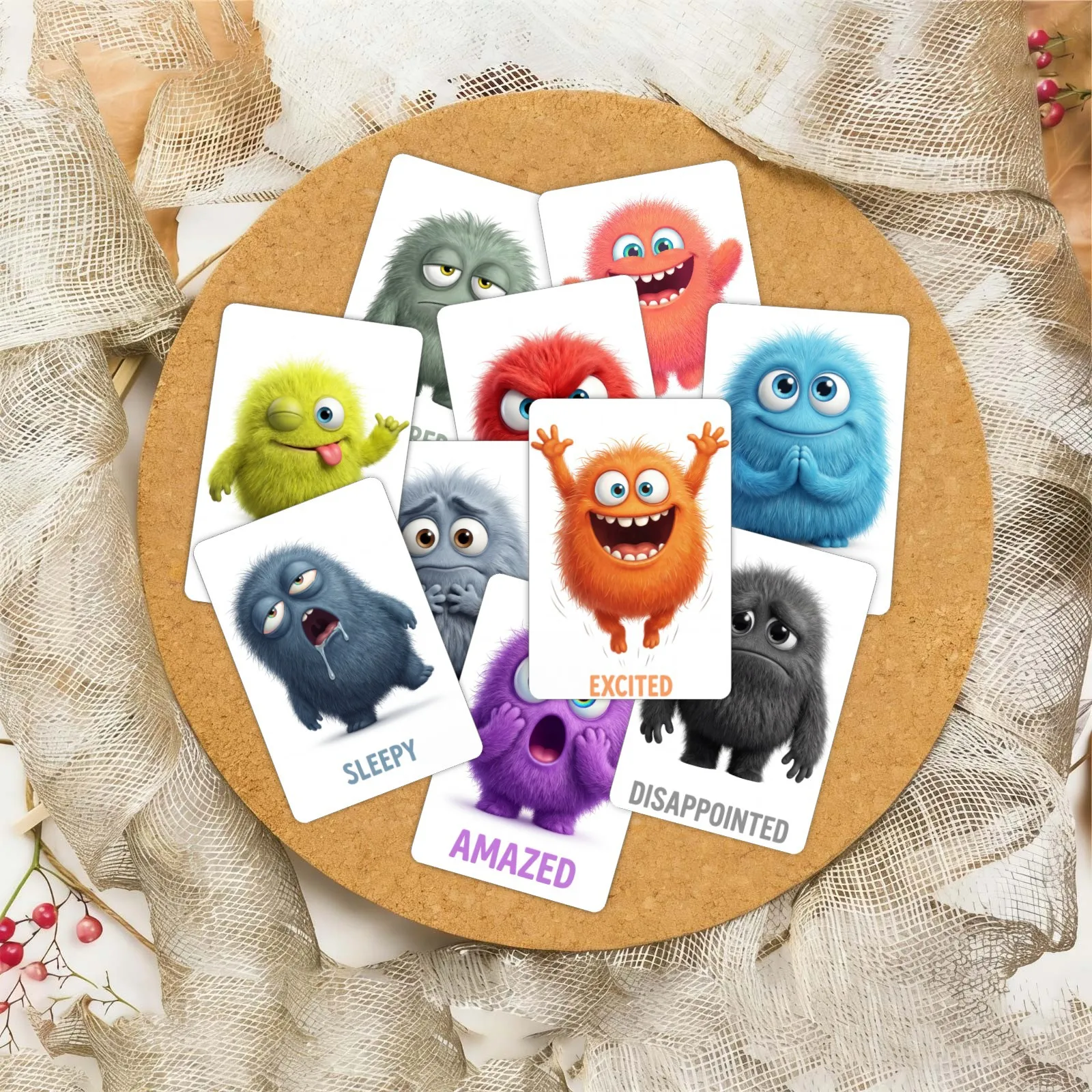 36-teiliges Monster-Emotionskarten-Set, Sozial-Emotionales Lernmaterial, Plüsch-Monster-Gefühlskarten für Kleinkinder, Vorschulbildung – Detail 16