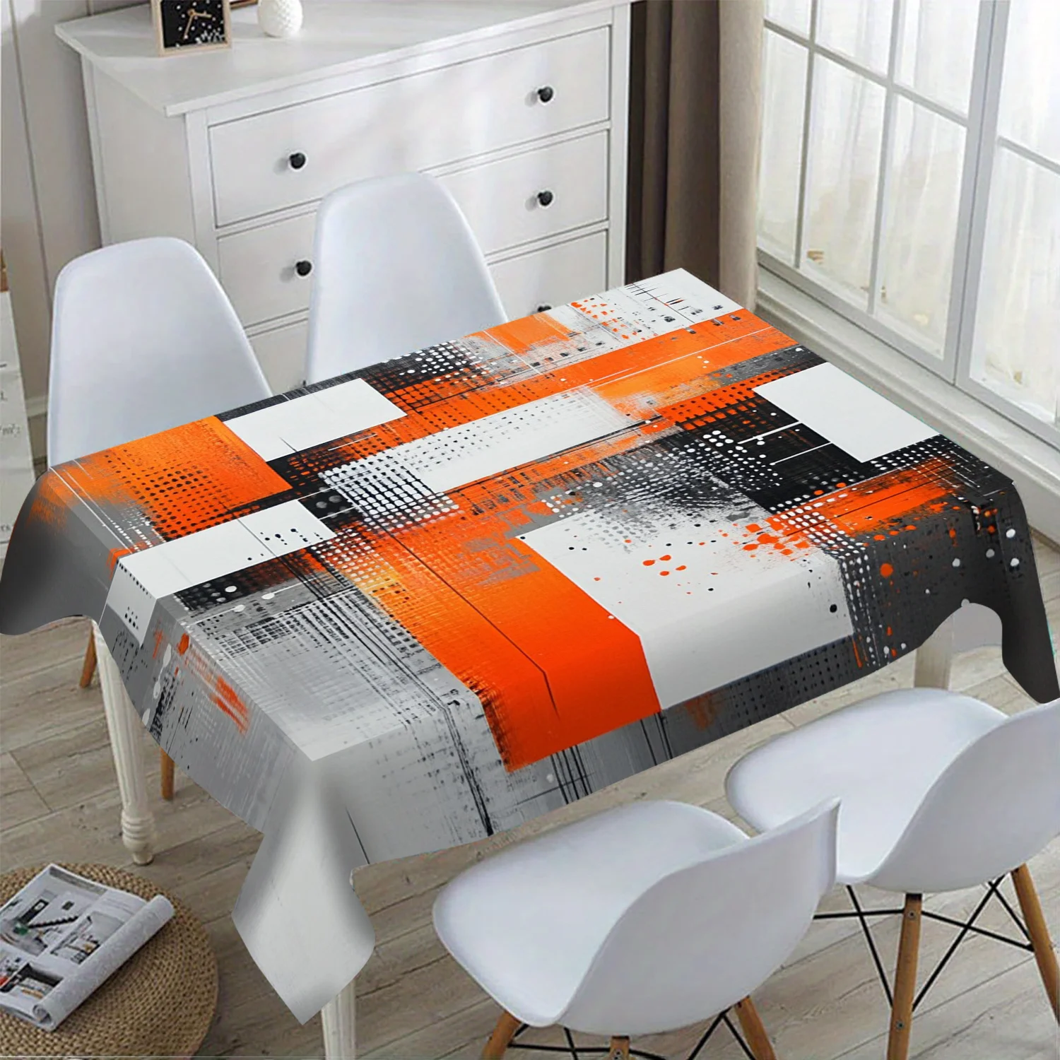 One square tablecloth - Modern abstract geometric pattern polyester tablecloth, in colors of orange, black, white and gray.zyc