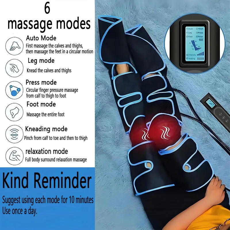 360° Foot Air Pressure Leg Massager Blood Circulation Relaxation Instrument Leg Muscle Relaxation and Pain Relief for Athletes