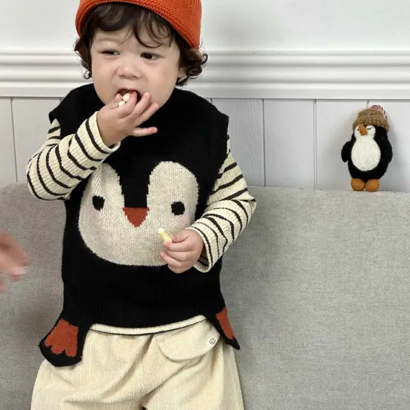 

2025 Autumn New Children Sleeveless Knit Vest Cute Boys Girls Cartoon Vest Baby Casual Sweater Cardigan Fashion Kids Clothes