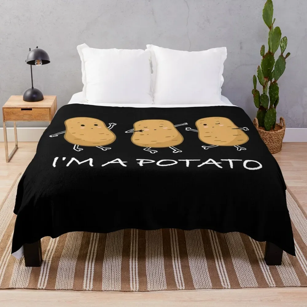

I'm A Potato Funny Potato GIft Cute Meme Throw Blanket Plaid on the sofa decorative anime Flannel Blankets