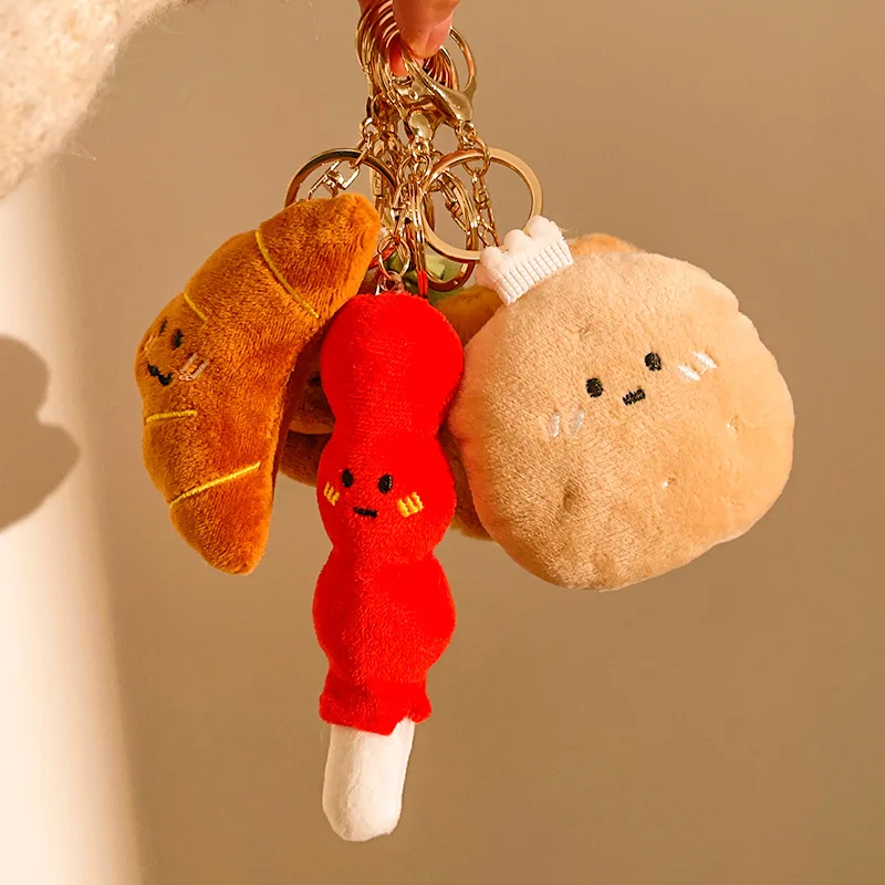 Porte-clés en peluche créatif Ins, série alimentaire de dessin animé mignon, pendentif Hamburger frites, sac à dos, décoration, cadeaux d'anniversaire