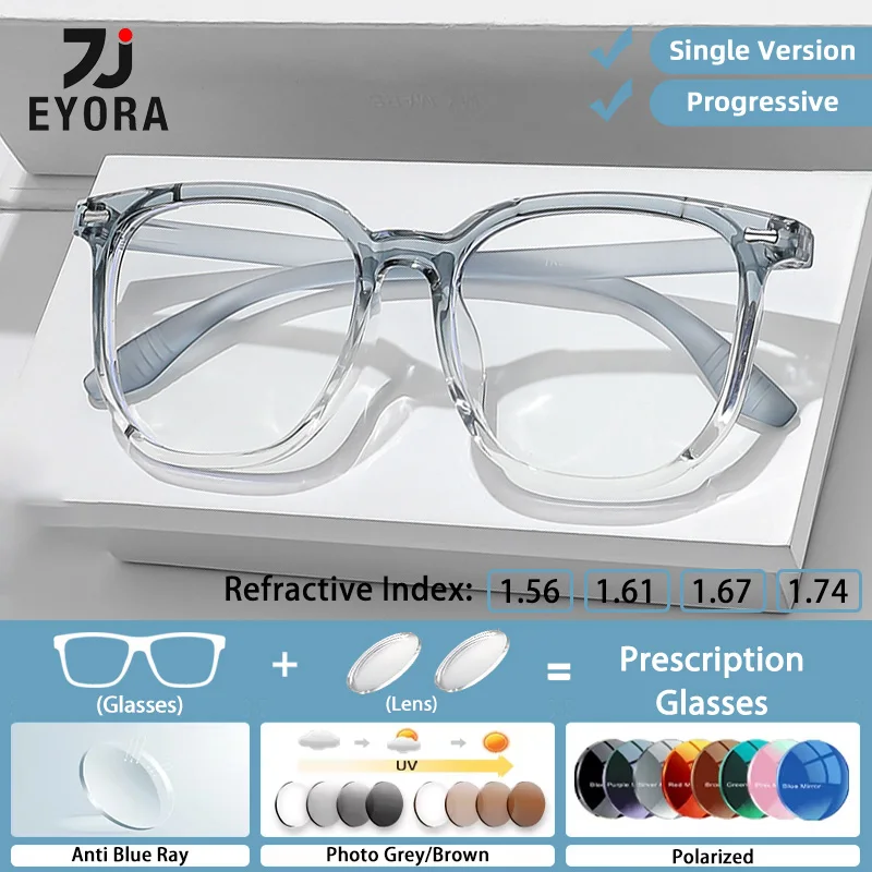 EYORA большая оправа TR90 квадратные очки для чтения очки для близорукости дальнозоркость анти-синий луч прогрессивные фотохромные очки линзы